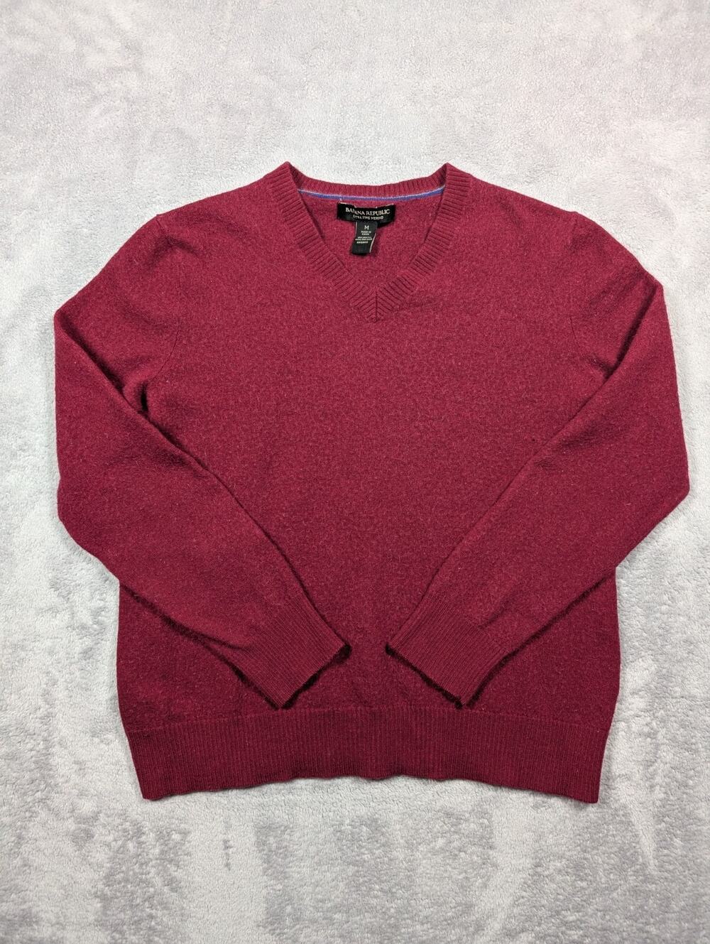 Banana Republic Sweater Women Medium Red Fine Merino Wool V Neck Career